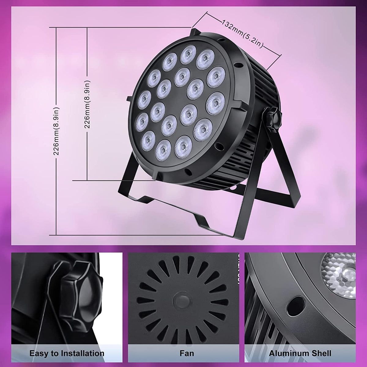 18x8W RGBW LED Stage Lights DMX-512 Sound Activated Strobe Lights (1 Pack) A76652