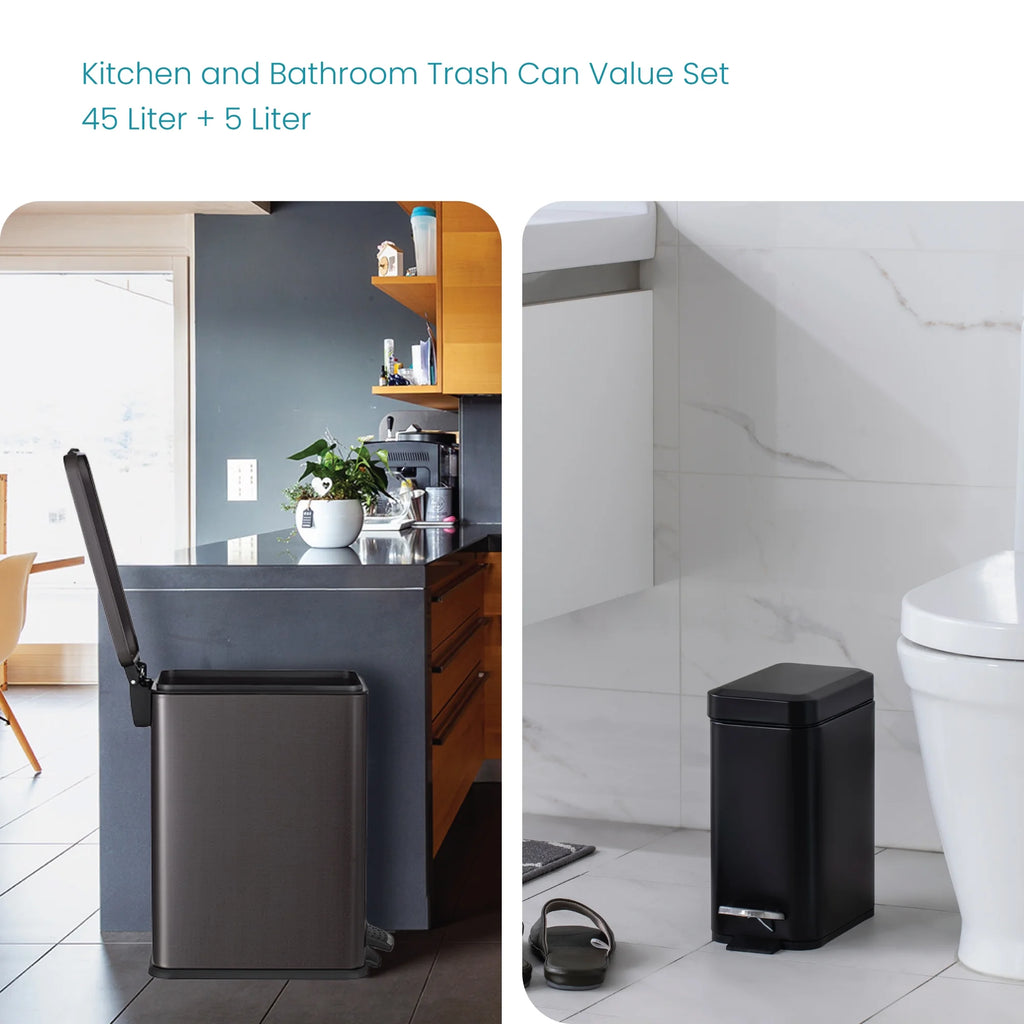 Black Stainless Steel Kitchen Trash Can Combo D608861