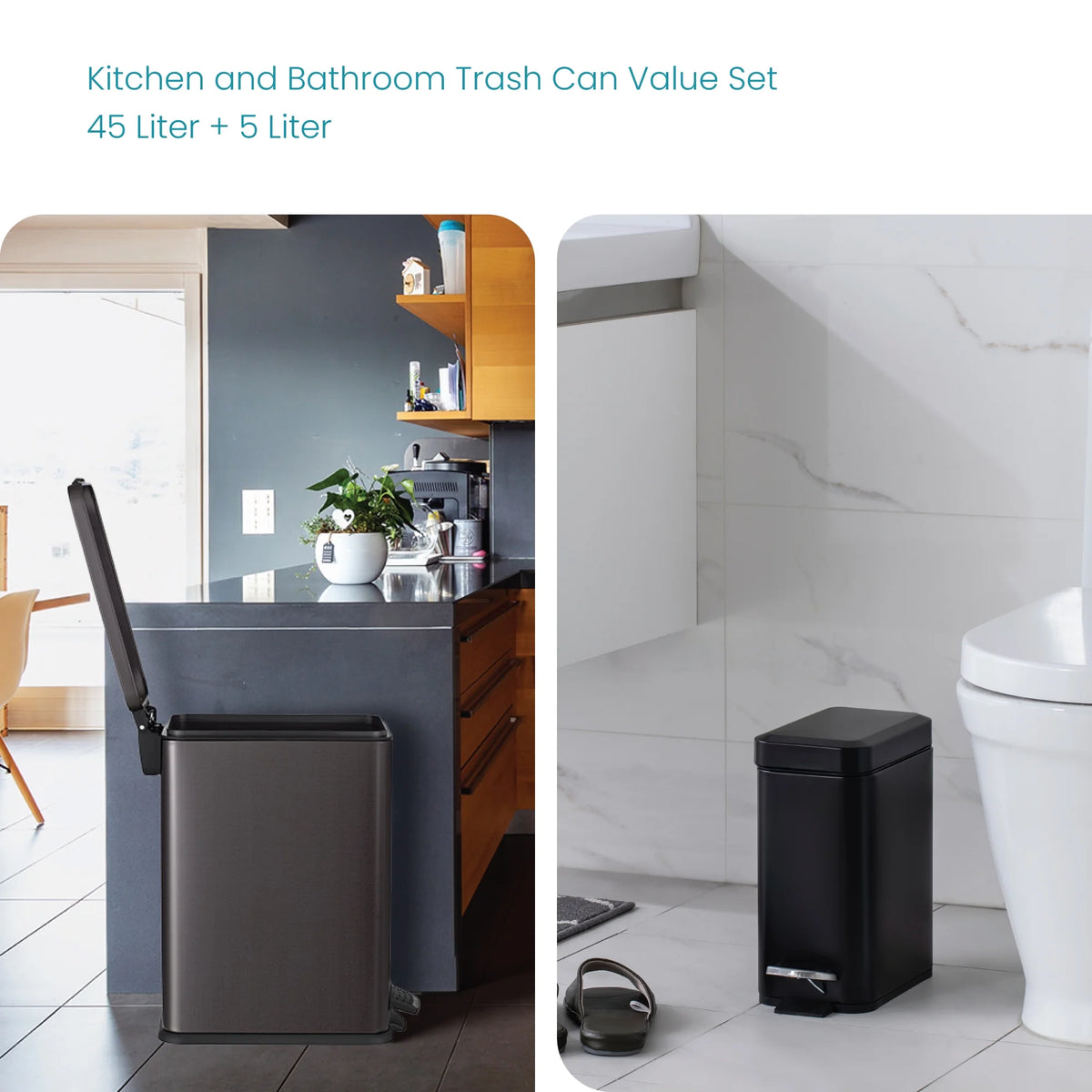 Black Stainless Steel Kitchen Trash Can Combo D608861
