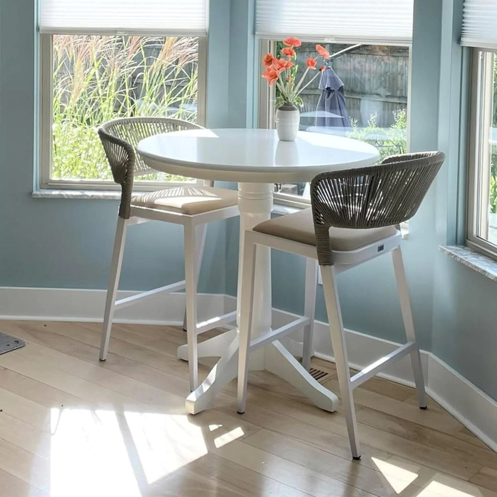 Set of 2 White Aluminum Rattan Barstools with Backrest and Cushion Y259410