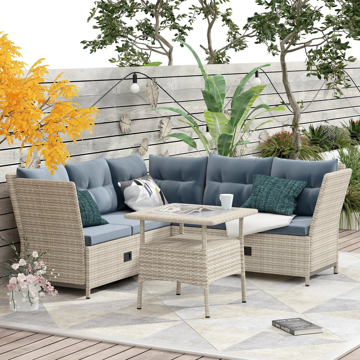 4-Piece PE Wicker Rattan Sofa Set with Adjustable Backs J291
