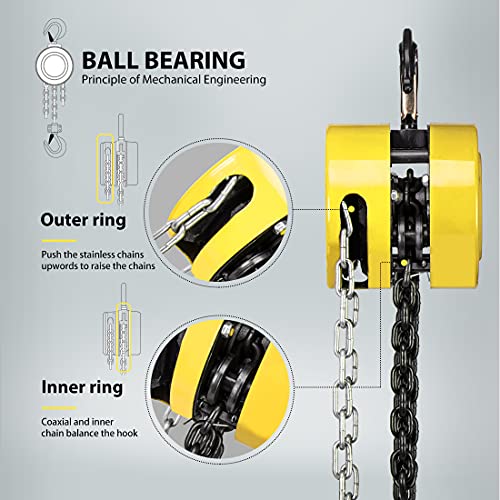 Black Hand Chain Hoist 1 Ton 2200 Lbs Capacity 10 Feet with 2 Heavy Duty Hooks V25527