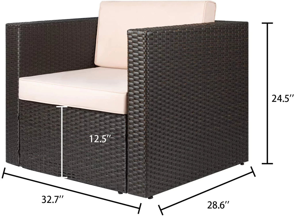 4 Pieces All Weather Patio Sectional Sofa with Cushion and Glass Table N13310