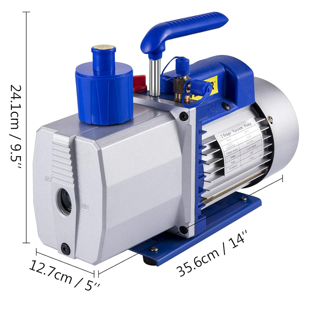 9 CFM 1 HP Single Stage Air Conditioning Vacuum Pump 110V 5PA Rotary Vane Vacuum Pump K2227