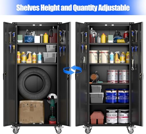 Black 72" H Metal Storage Cabinet with 2 Doors and 4 Adjustable Shelves H829