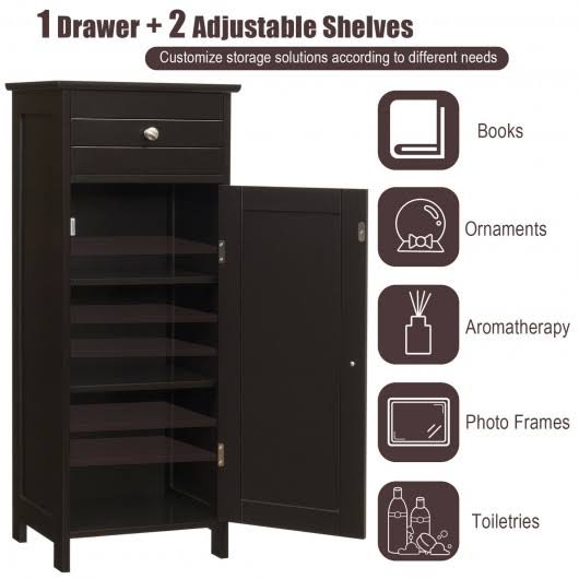 Brown Wooden Floor Cabinet with Drawer and Shelf J16252