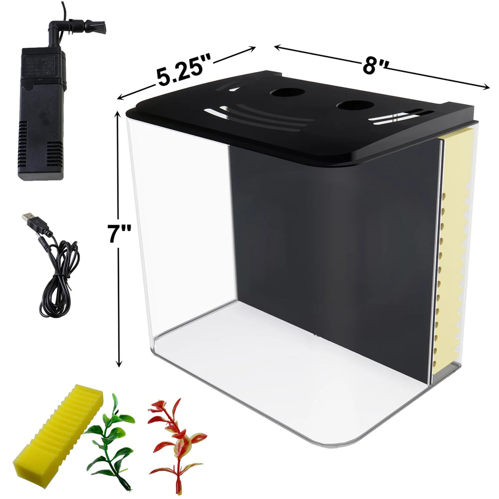 1.2 Gallon Betta Fish Tank Starter Kit with LED Light and Water Filter Pump R982