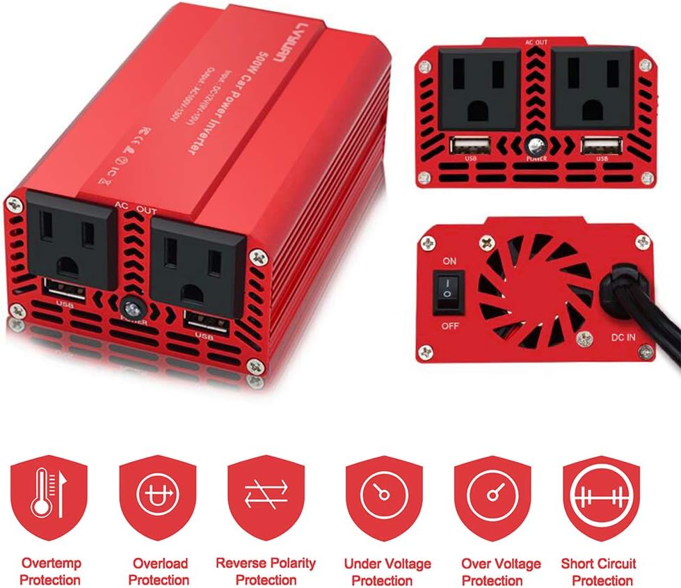 500W Power Inverter DC 12V to 110V AC with Dual USB Pack of 2 E414