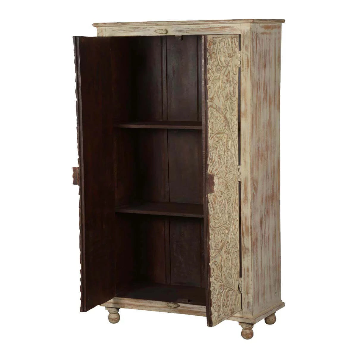 Solid Wood Distressed White Armoire with Shelves L182