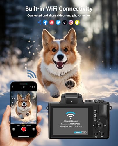 88MP WiFi Digital Camera with Dual-Lens, 16X Digital Zoom, Touch Screen, 2 Batteries, 32GB TF Card D204531
