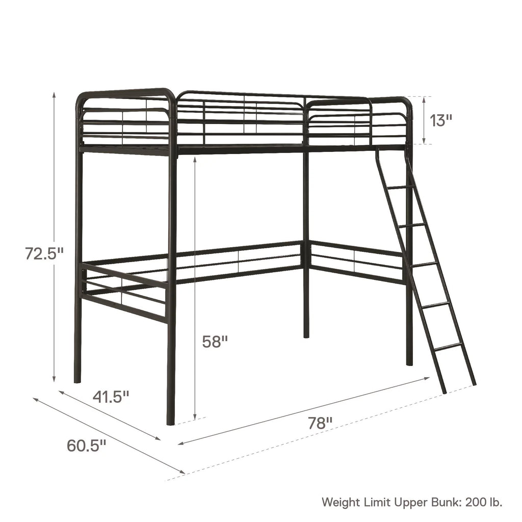 Black Twin Metal Loft Bed S7001