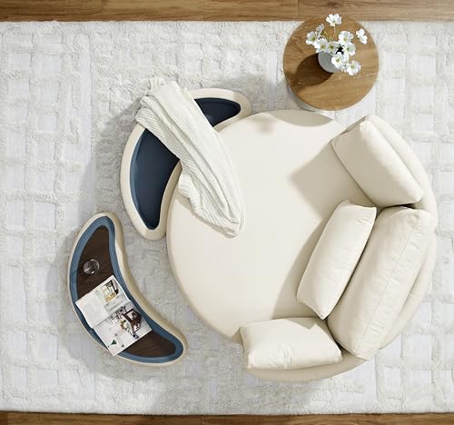 Oversized Velvet Swivel Barrel Chair with Ottoman and 4 Pillows I482