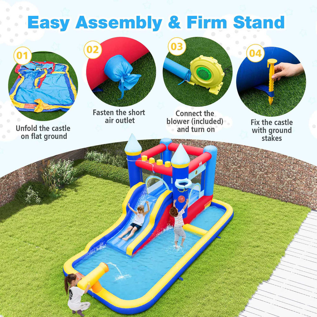 6-in-1 Inflatable Water Castle Bouncer with 50 Ocean Balls & 735W Blower R922816
