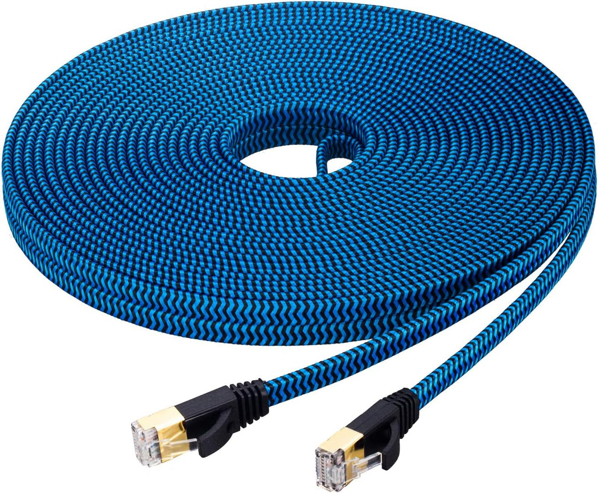 Cat 7 Ethernet Cable 100 ft Nylon Braided Flat Network Patch Cord RJ45 LAN Cable Pack of 2 G55812