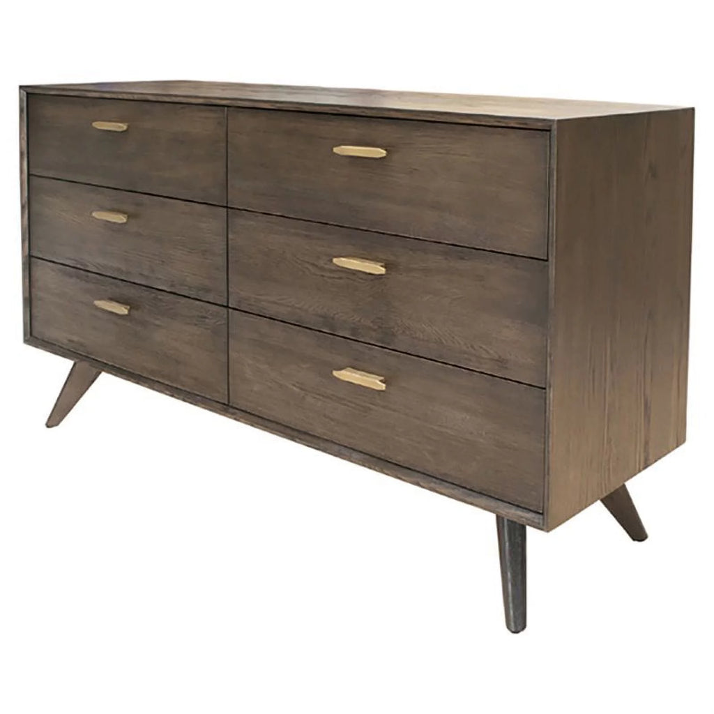 6 Drawer Wood Veneer Antique Brass Dresser N2808
