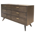 6 Drawer Wood Veneer Antique Brass Dresser N2808