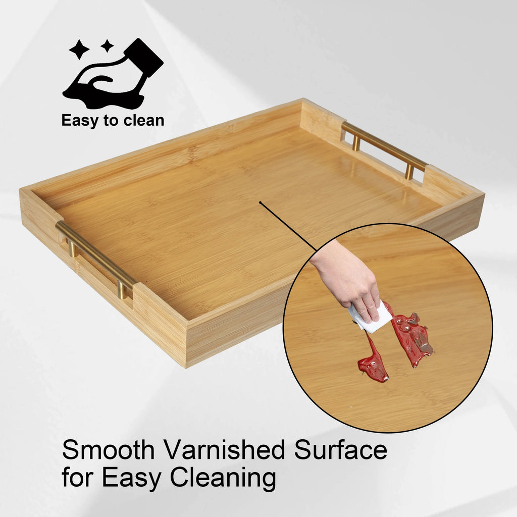 Bamboo Serving Trays with Metal Handles T94299