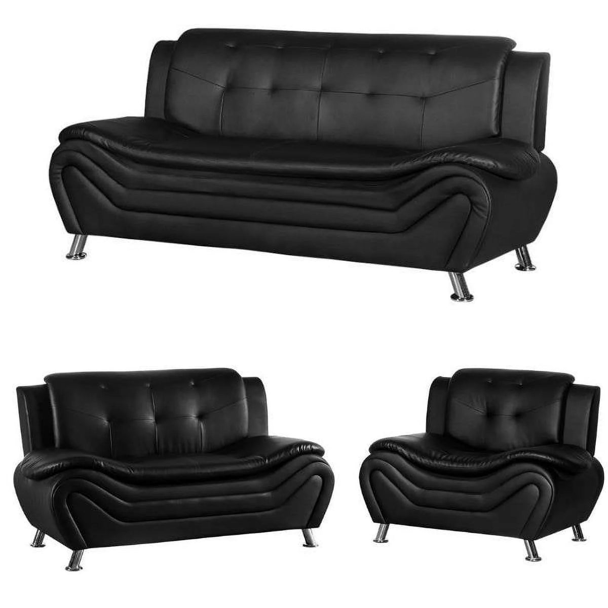 Black 3 Piece Sofa Loveseat and Armchair Living Room Set R26422