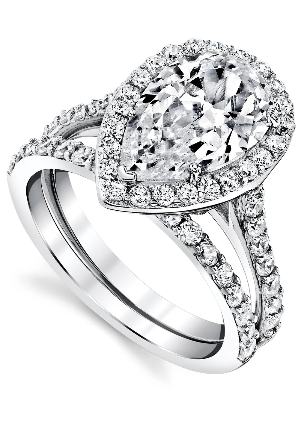3CT Teardrop Pear Shape Solitaire AAA CZ Engagement Ring Bridal Set in 2 piece Sterling Silver 925 Y639
