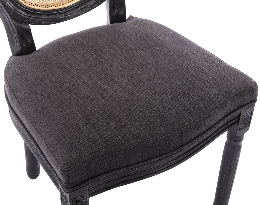 Beige Upholstered Linen Dining Chairs Set of 2 with Rattan Backrest and Wooden Legs Z374