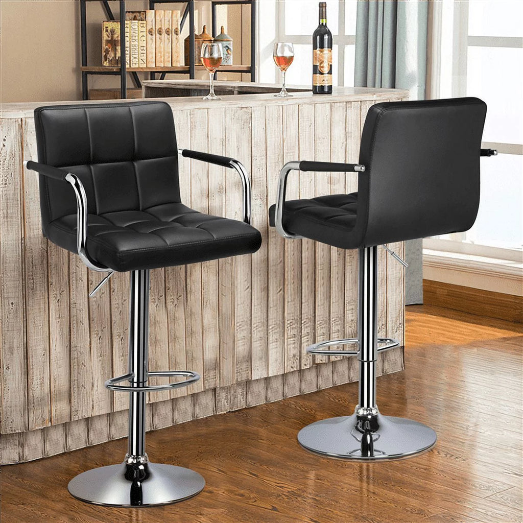 Black Adjustable Swivel Bar Stool Set of 2 E3586