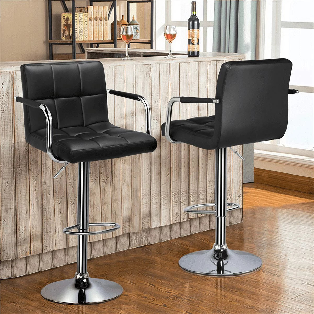 Black Adjustable Swivel Bar Stool Set of 2 E3586