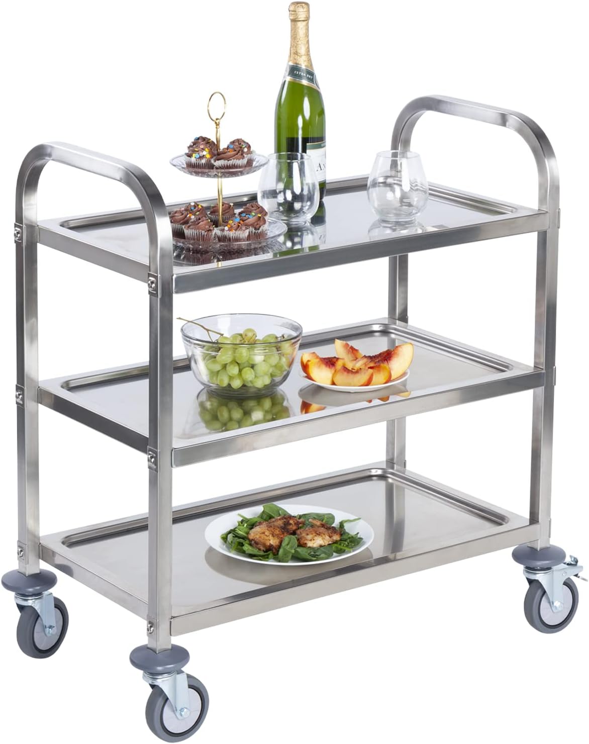 Stainless Steel 3 Tier Rolling Utility Cart with Swivel Locking Wheels F900632