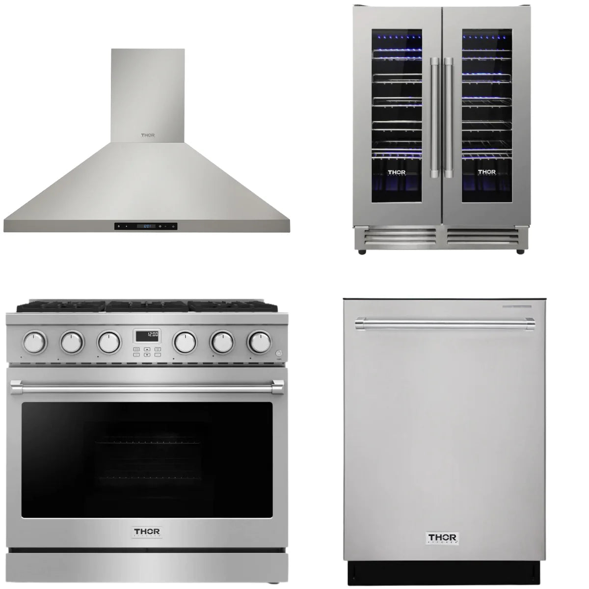 36 Gas Range, Range Hood, Dishwasher and Wine Cooler L9250