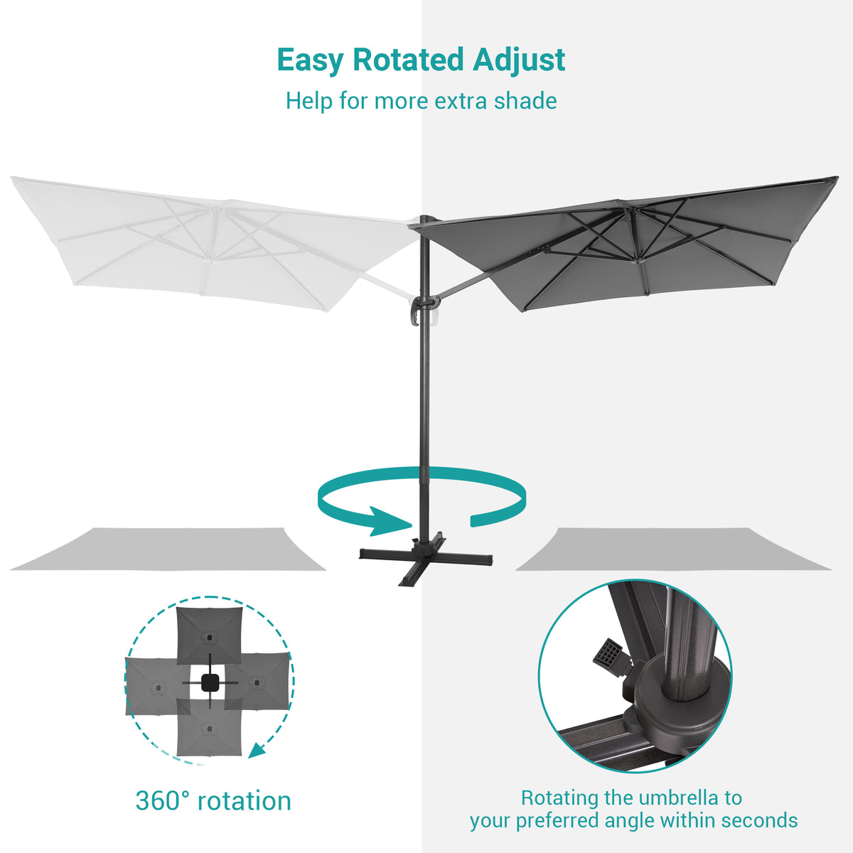 10×8FT Cantilever Patio Umbrella, Gray R4684