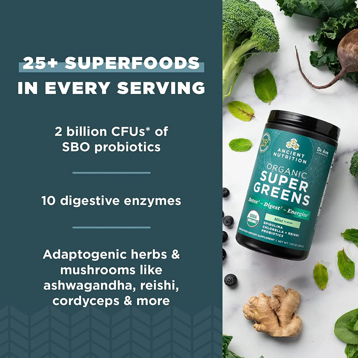 Organic Super Greens, Mint, 7.23 oz U234
