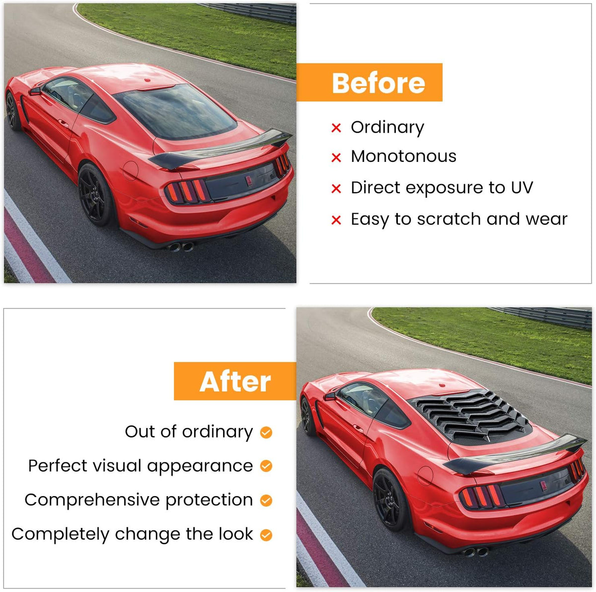 Rear Window Louver Windshield Sun Shade Cover ABS Glossy Carbon Fiber L1202