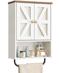White and Walnut Bathroom Wall Cabinet with Towel Bar Y563