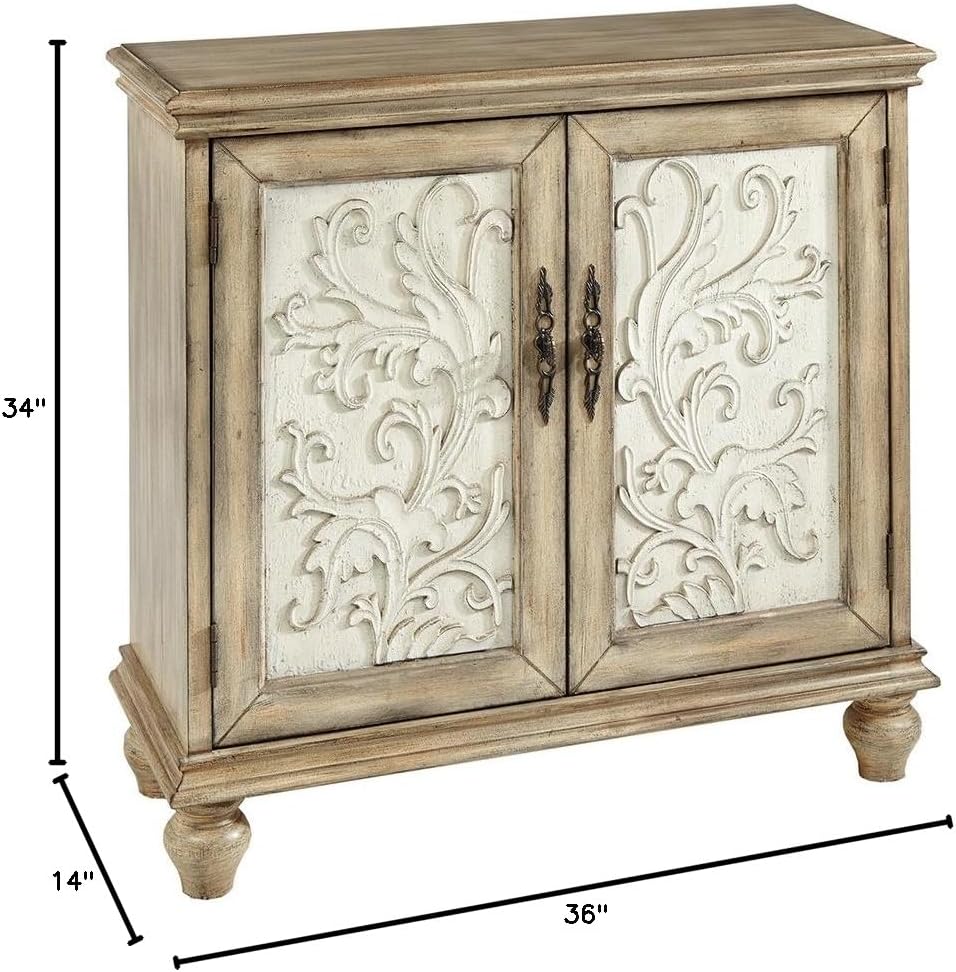 Natural Wood Finish Floral Carved 2-Door Accent Cabinet with Adjustable Shelf H785872
