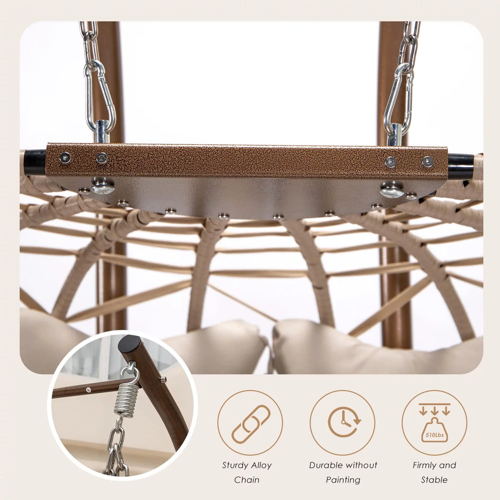 Rattan Double Hanging Swing Egg Chair with Stand V258