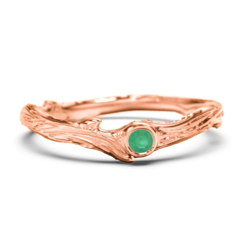 10k Rose Gold Organic Twig Band with Birthstone and Aquamarine Stone Q5071