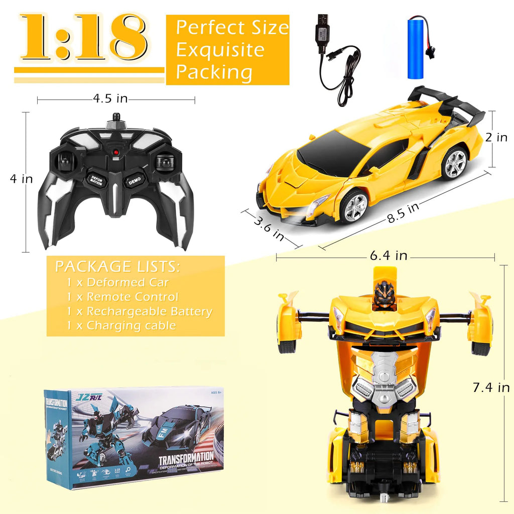 2-in-1 Transform Robot RC Racing Car, 2.4Ghz 1:18 Scale Y3235