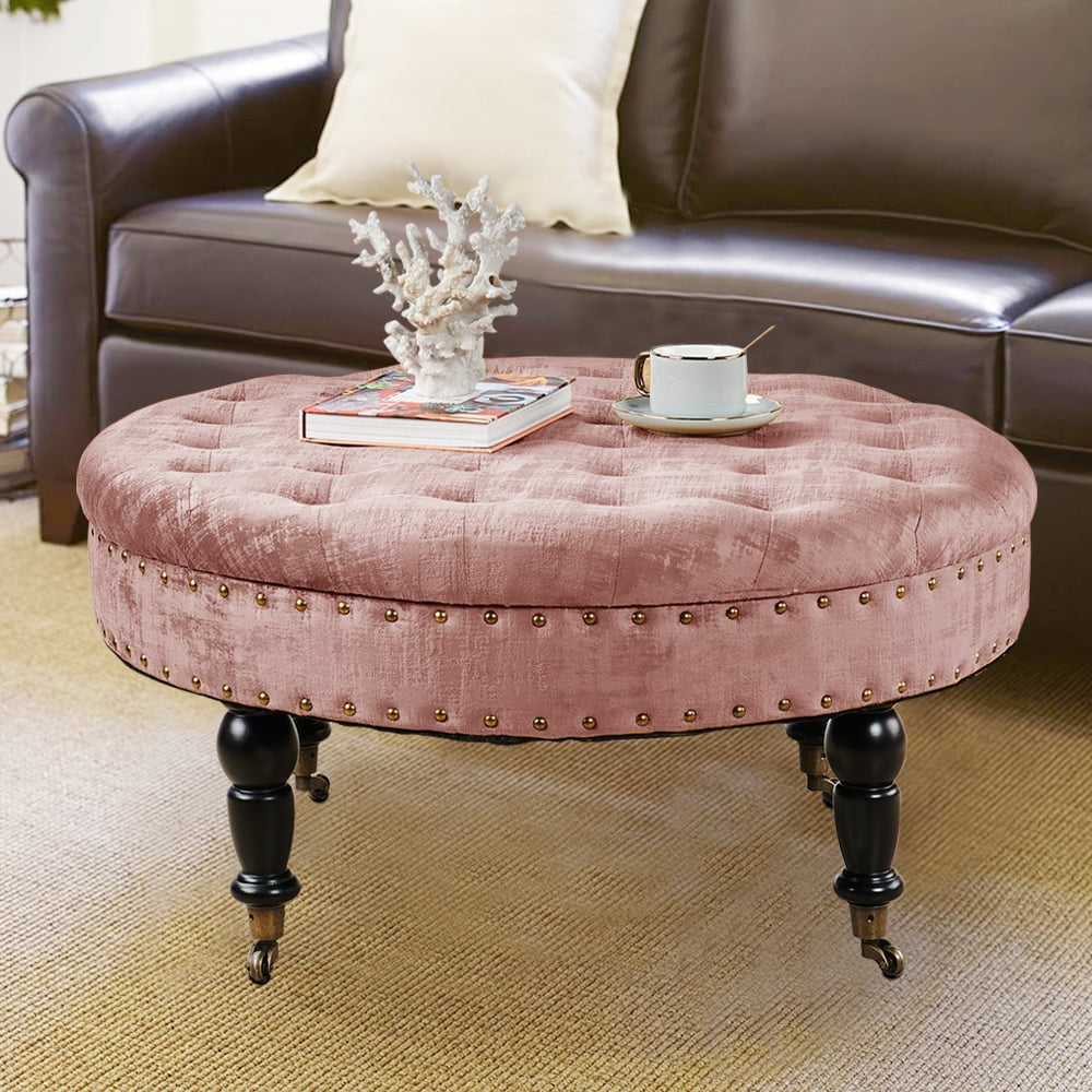 Textured Velvet Round Ottoman I704