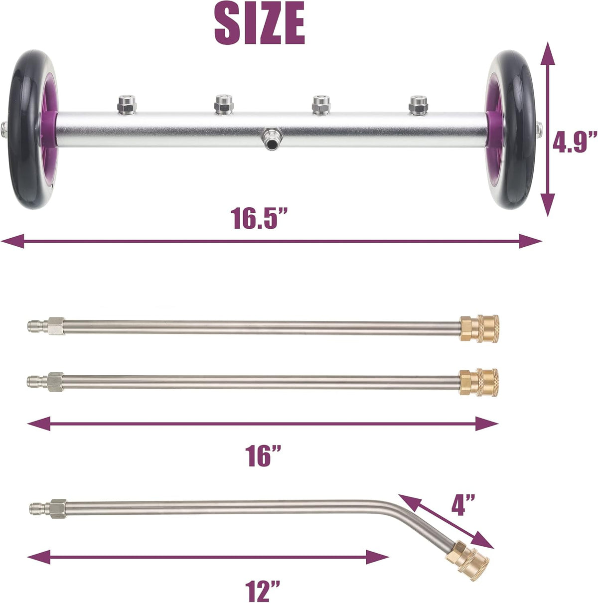 16 Inch Undercarriage Cleaner Attachment with 3 Pcs Extension Wand, 4000 PSI J607215