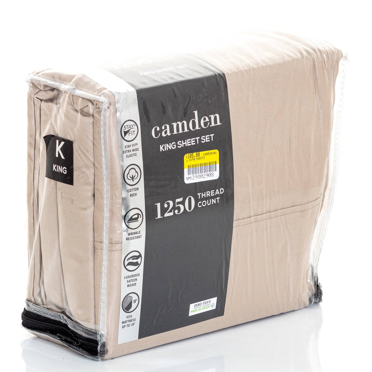 1250 Thread Count 4 pc. Sateen Sheet Set, King - Taupe U50023