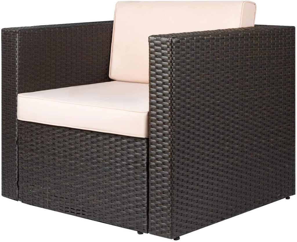 4 Pieces All Weather Patio Sectional Sofa with Cushion and Glass Table N13310