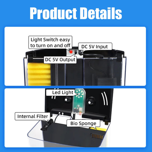 1.2 Gallon Betta Fish Tank Starter Kit with LED Light and Water Filter Pump R982