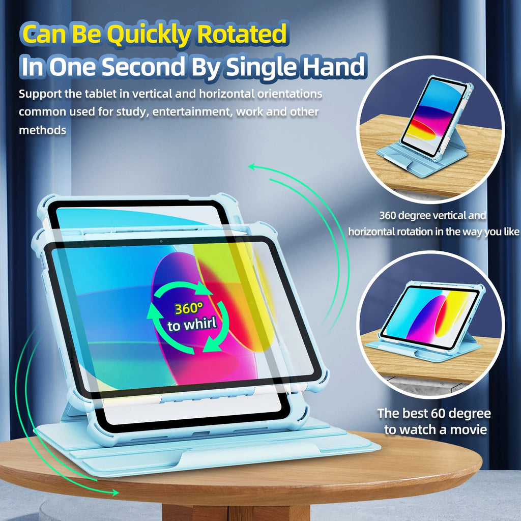 Skyblue Rotating Case for iPad 10th Generation 10.9-inch with Pencil Holder M6921