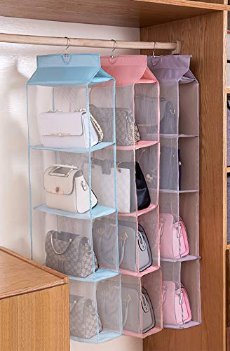 Gray Hanging Clear Handbag Purse Organizer with Hook 4 Pockets, 47.2 L x 15.7 W x 6.3 D W120599