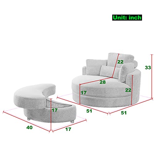 Oversized Velvet Swivel Barrel Chair with Ottoman and 4 Pillows I482