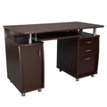 Chocolate Computer Workstation with Cabinet and Drawers I766604