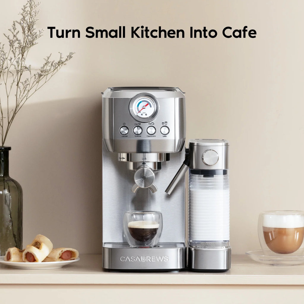 Silver 20 Bar Espresso Machine with Milk Tank T5017