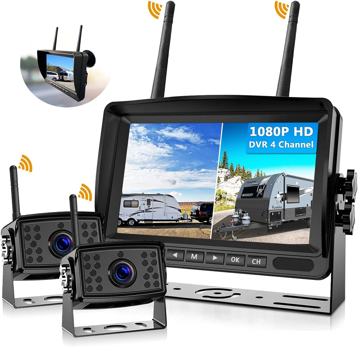 2 Digital Wireless Backup Camera System 7'' Monitor IP69K Waterproof D91889