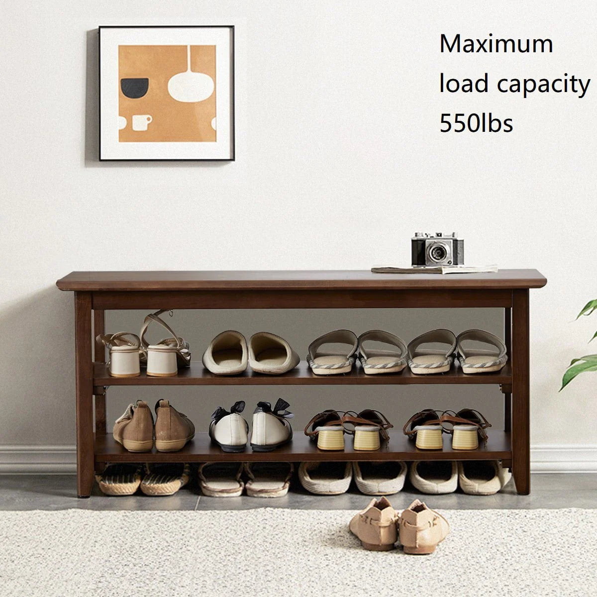 3 Tier Dark Brown Wood Shoe Storage Bench D359969