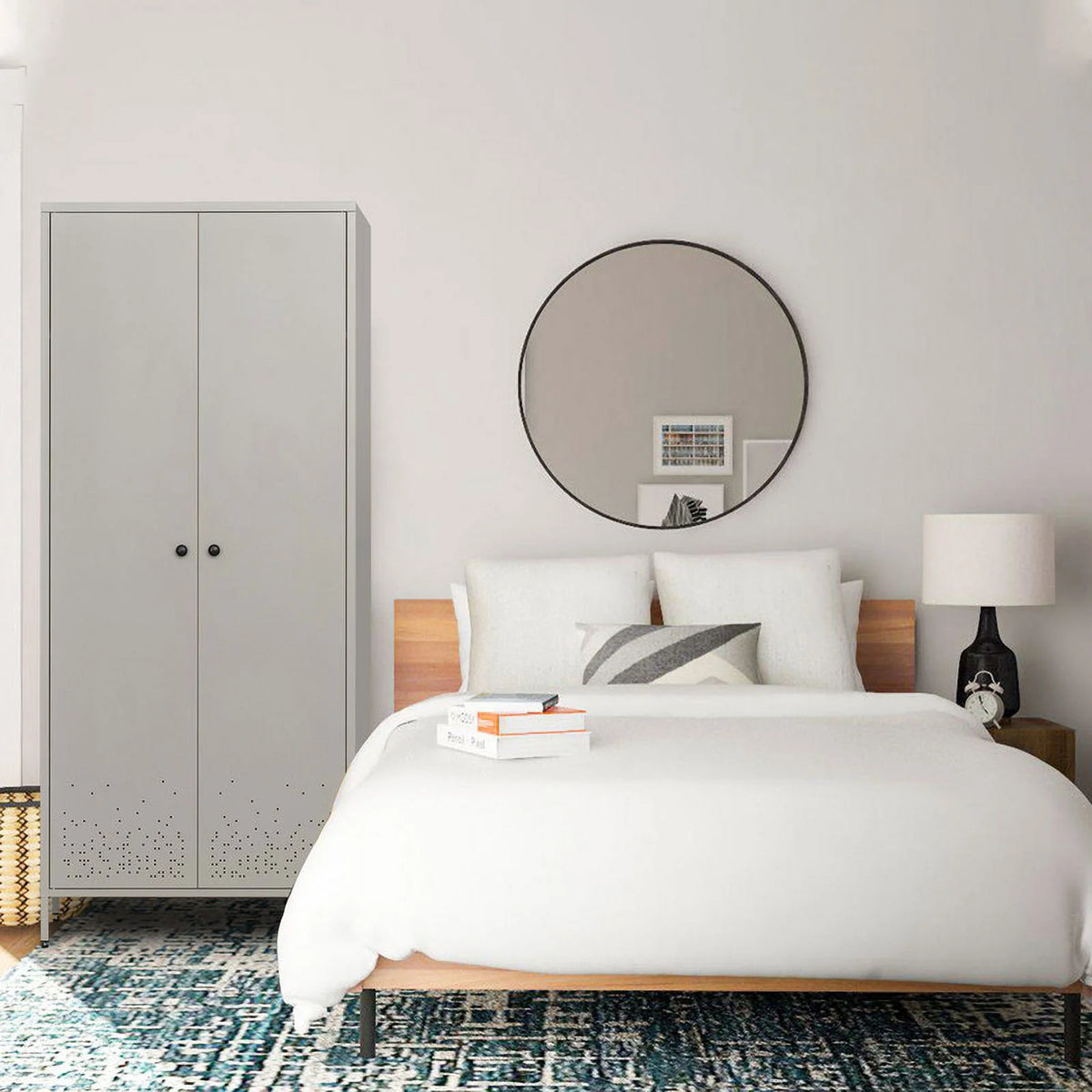 Metal Storage Wardrobe Cabinet with Adjustable Hanging Rod K205394