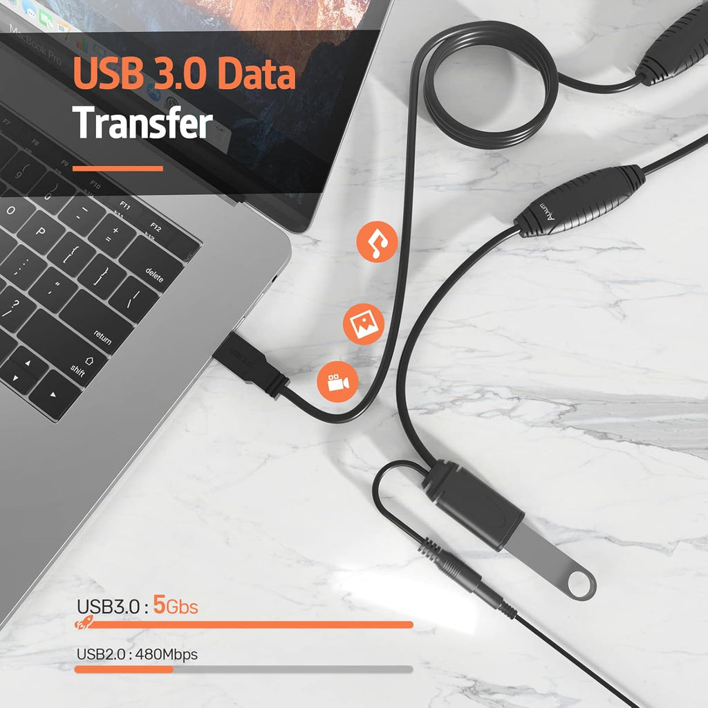USB 3.0 Extension Cable 65FT Active Male to Female with 2 Signal Boosters B170030